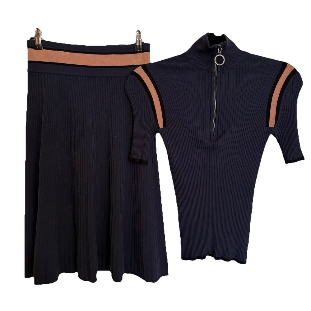 Sportmax Code Max Mara Navy Two Piece Set Ribbed Knit Sporty XS